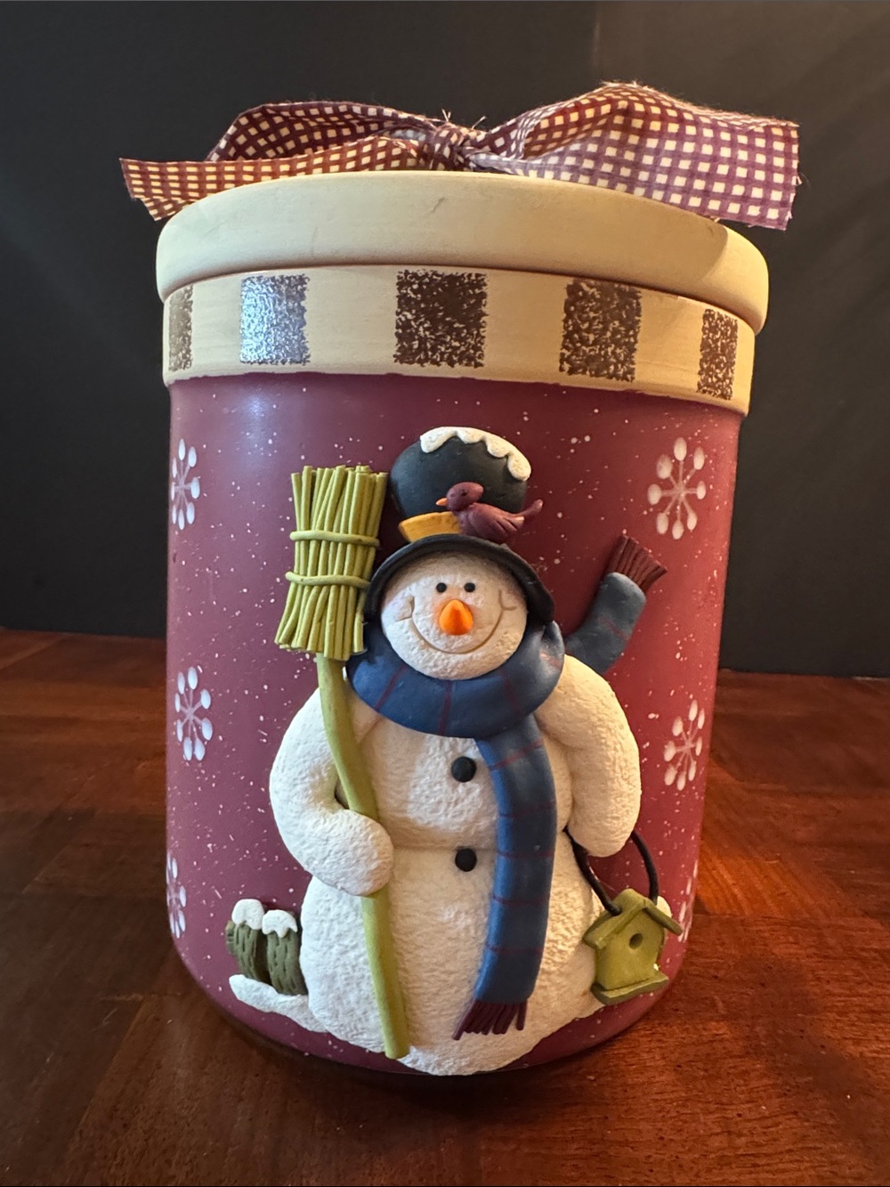 Snowman Cookie Jar by Joie De Vivre Stoneware Holiday Snow Christmas Baking